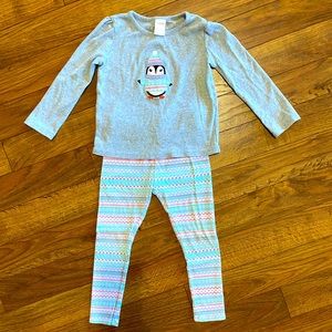 Gymboree penguin outfit matching top & printed leggings, winter outfit 4T